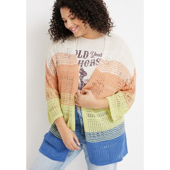 Maurices Sweaters - Maurices Cardigan Sweater Size Large Striped Open Stitch Multicolor Comfort Knit